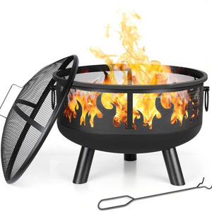 Outdoor Cast Iron Fire pit Bowl Backyard Patio Garden Stove Wood Burning Fire Pit Spark Screen