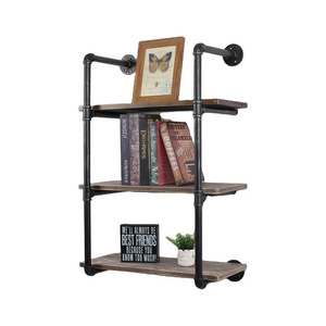 Industrial Pipe Shelving Rustic Floating Shelves 3-Tier Rustic Wall Mount Bookcase Metal Bracket Storage Wall Shelf