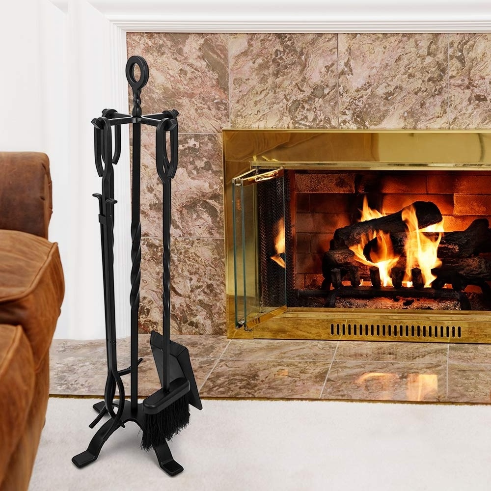 5 Pieces Indoor Wrought Iron Fireplace Accessories Fireplace Tools Set