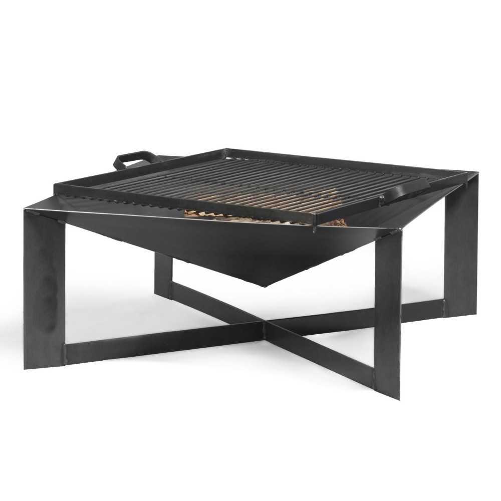 Small Steel Wood Burning Fire Pit with Cooking Backyard Patio Camping Brazier Square BBQ Grill Brazier Firepit Fire Bowl