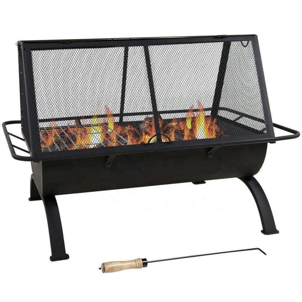 Outdoor Fire Pit Bowl Camping Steel Wood Burning Fire Pit with Spark Screen Log Poker