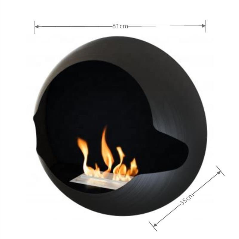 Indoor Ethanol Fire Bowl Wall Mounted Smokeless Fireplace Black Metal Wall Hanging Alcohol Fire Pits