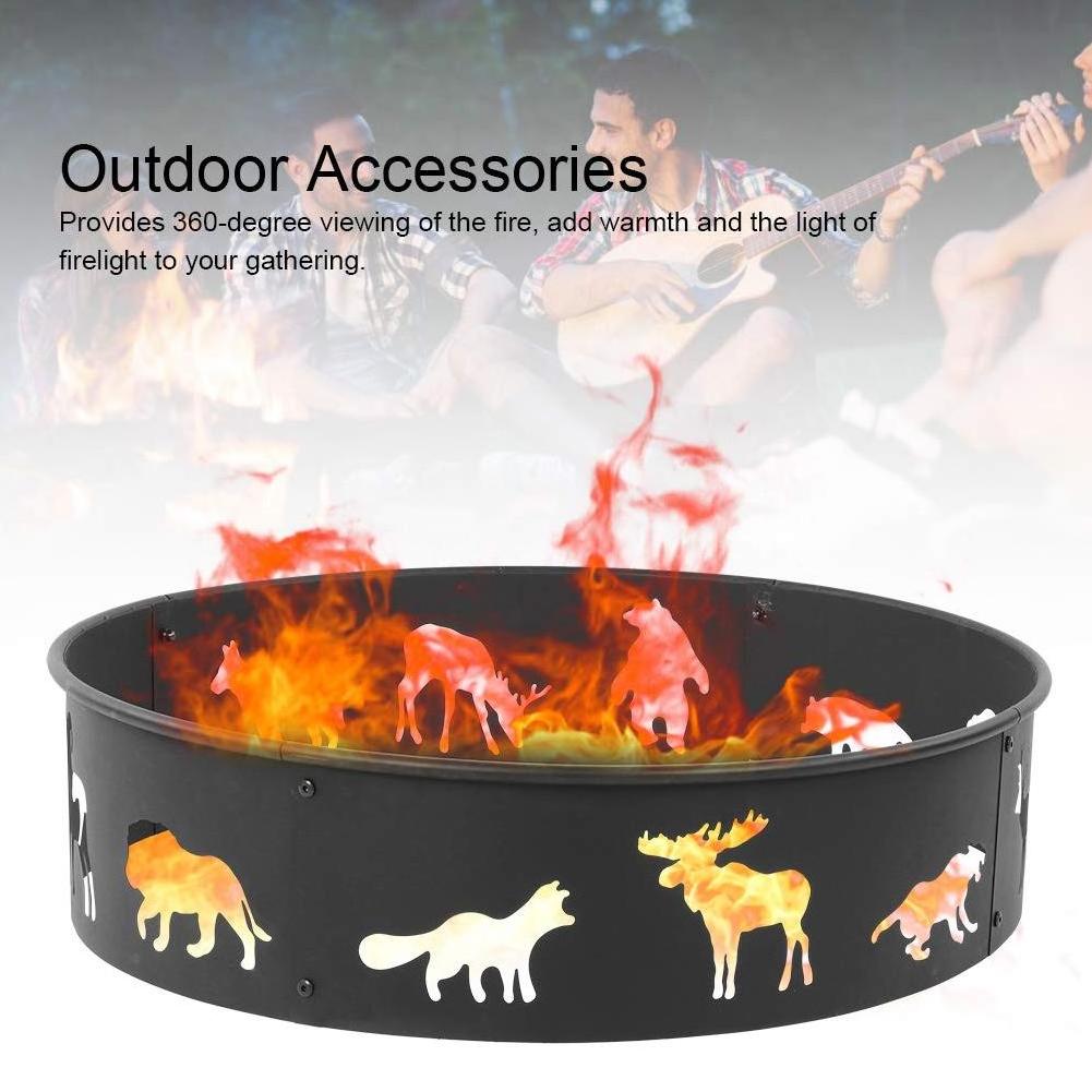 Black Outdoor Garden Metal Fire Pit Wood Burning Iron Campfire Ring