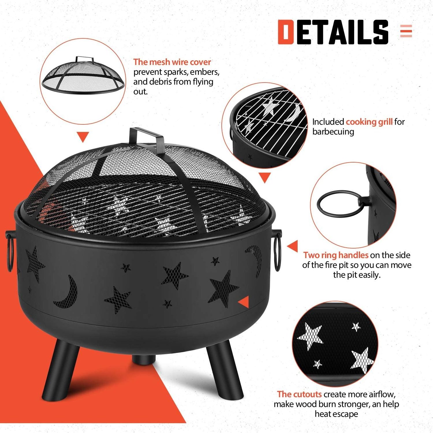 Wholesales Outdoor Garden Patio Metal Wood Burning Portable Brazier Hexagonal Fire Pits For Camping