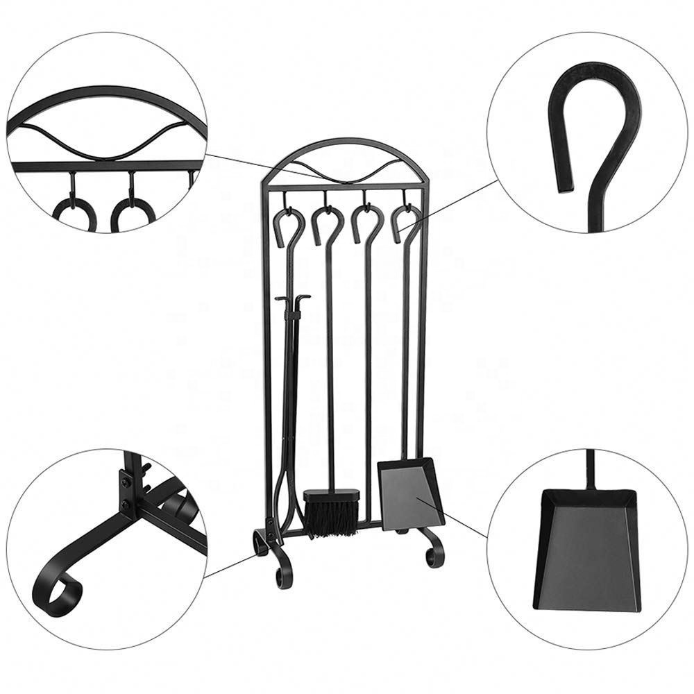 5 Pieces Fireset Pit Stand Fire Place Log Tongs Tools Kit Sets With Handles Wood Stove Accessories