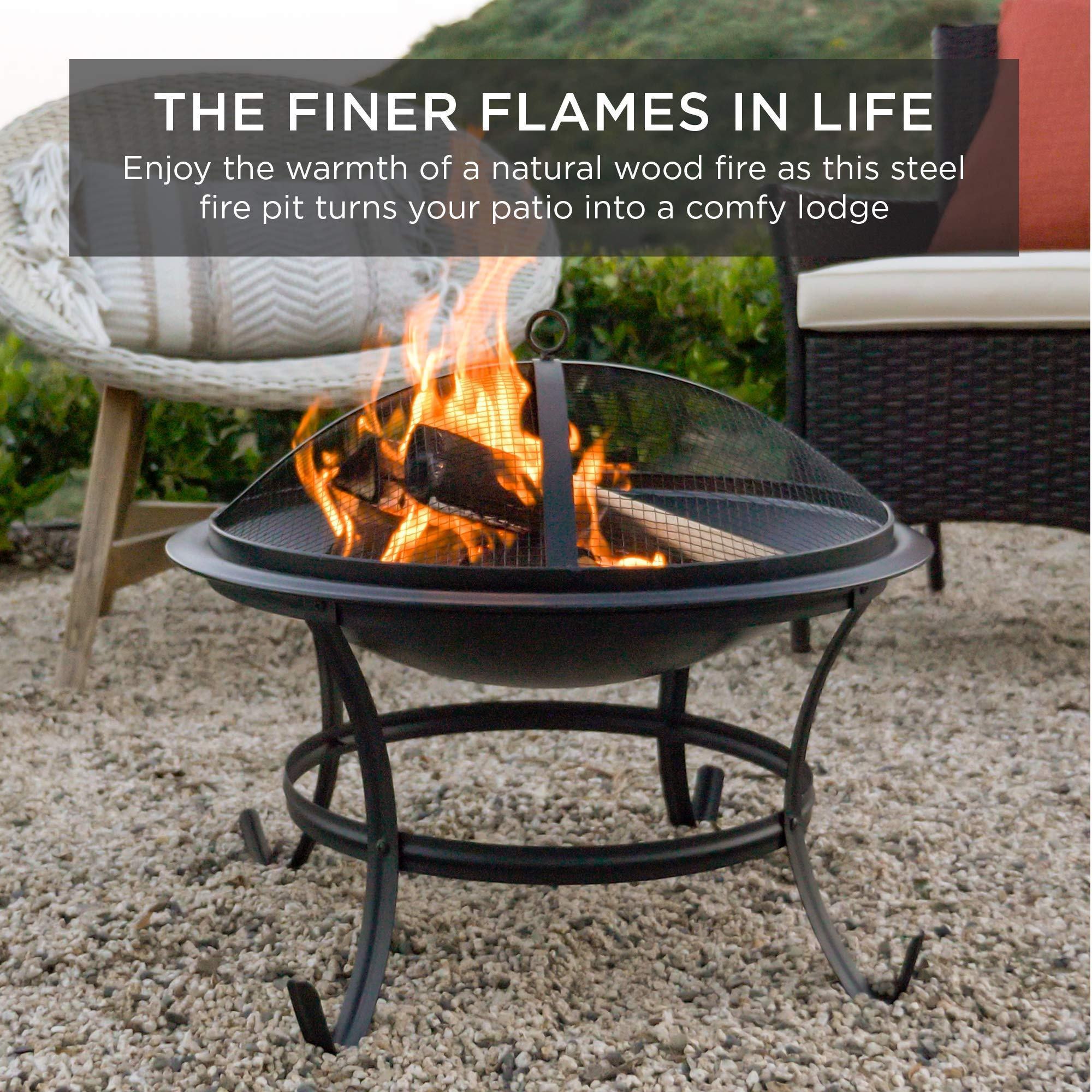 Fire Pit with Mesh Lid and Fire Picker Alloy Steel Fire Pits for Outside