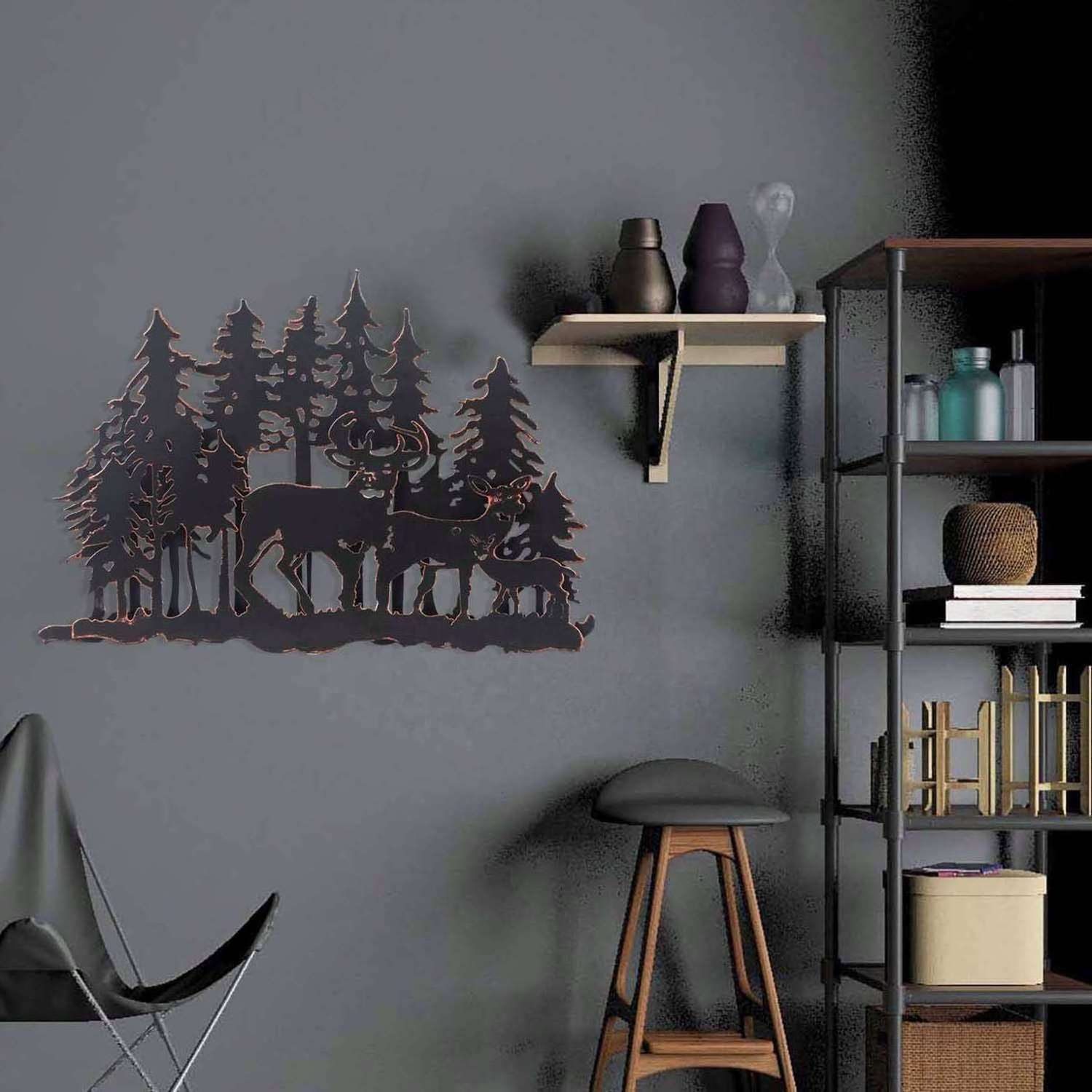 Metal Wall Art Deer Forest Wall Decor Living Room Bathroom Indoor Hanging