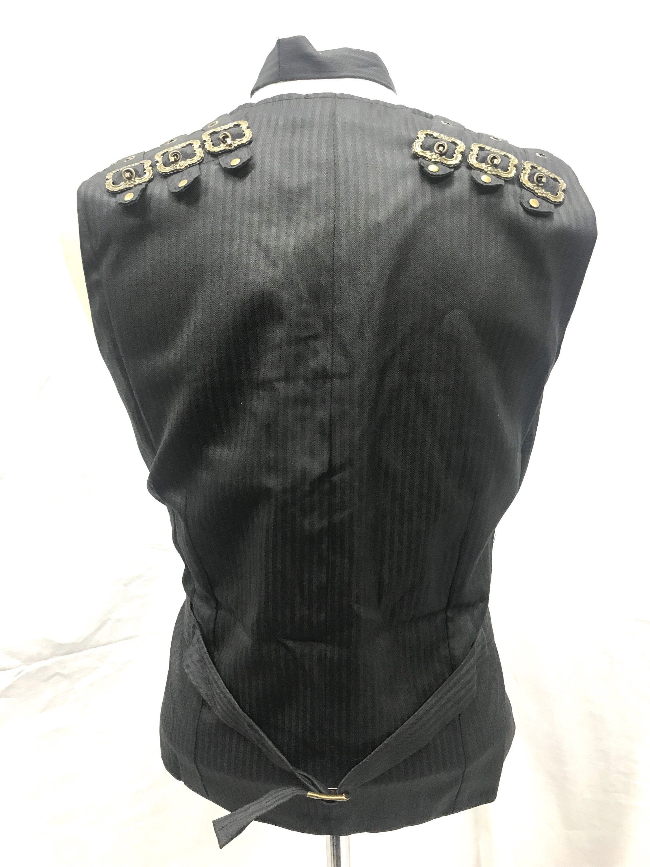 High Quality Black Gothic Vest Waistcoat with Pockets With Braided Laced Sides wholesale custom logo men's gothic vests