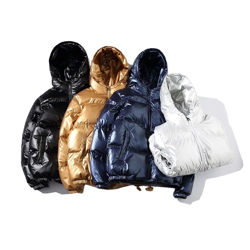 Wholesale Fashion Style Shiny Custom Polyester Fabric Men's Puffer Jacket Winter Quilted Jacket