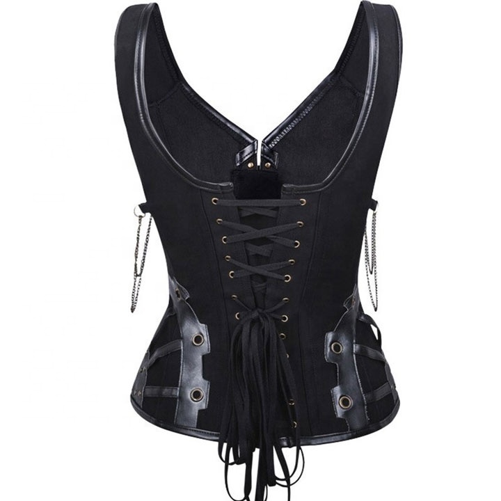 Wholesale Latest Fashion Corsets Overbust Women Sexy Outfit Black Leather Bustier Corset