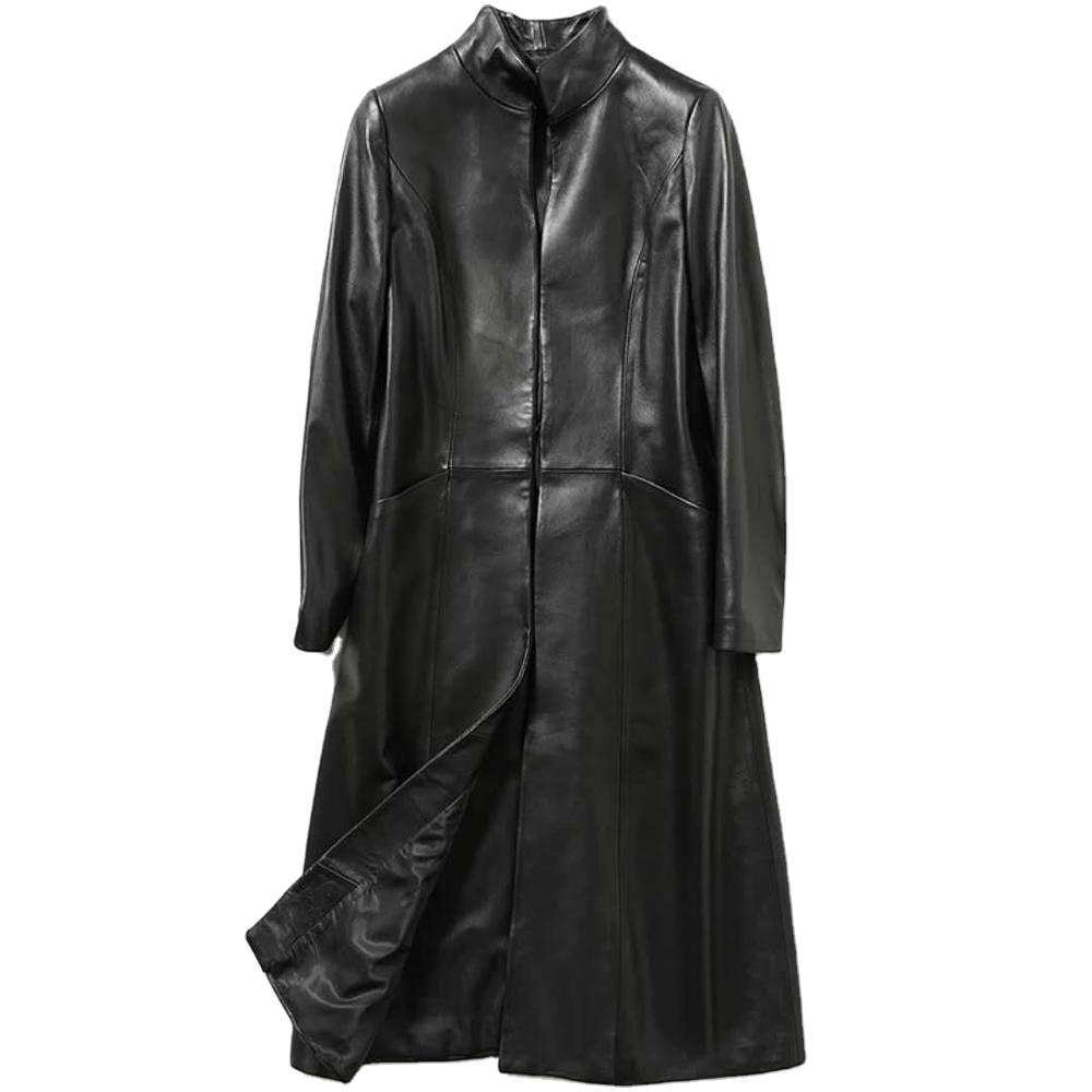 New Fashion Women Gothic Wear Long Coat>long leather Gothic coat chinchilla leather coats for ladies