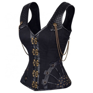 Wholesale Latest Fashion Corsets Overbust Women Sexy Outfit Black Leather Bustier Corset