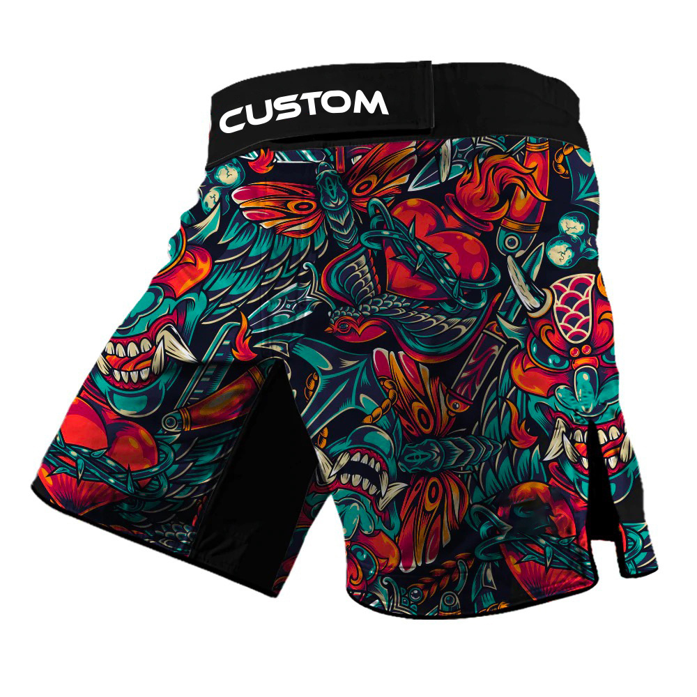 Custom Wholesale For Men With Slits Sublimation Printed No Gi Bjj Fight MMA Grappling Shorts