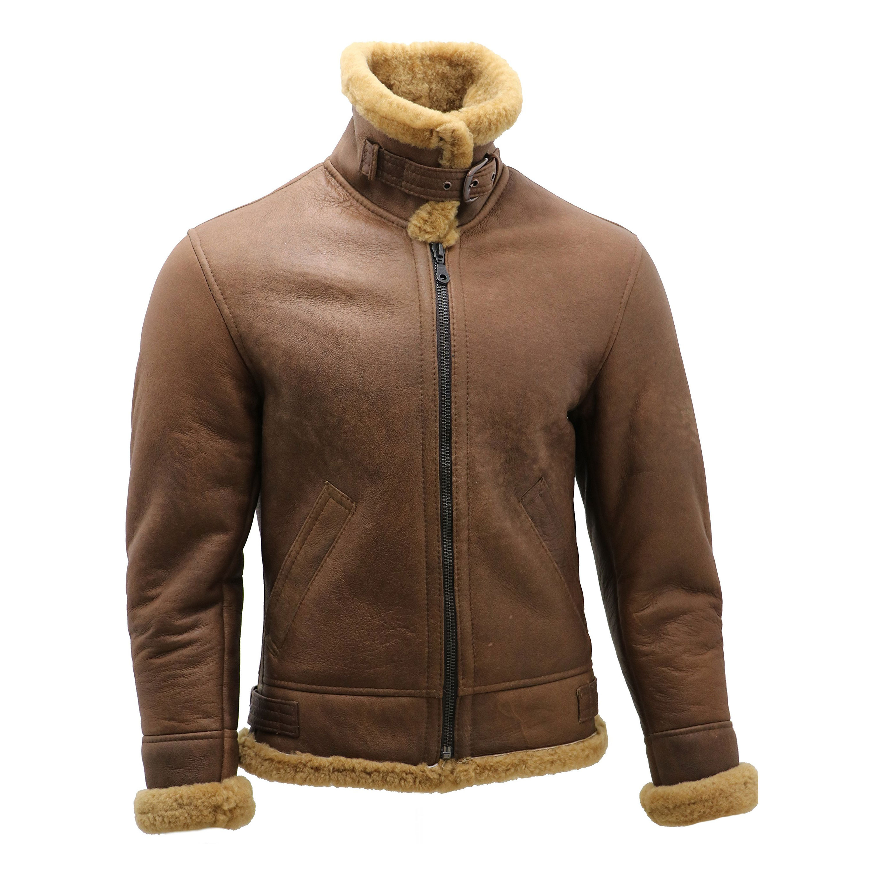 Men's Brown Shearling Sheepskin Fur Turn Down Collar jackets Windproof Fashion Zip Up Leather Jackets wholesale customized