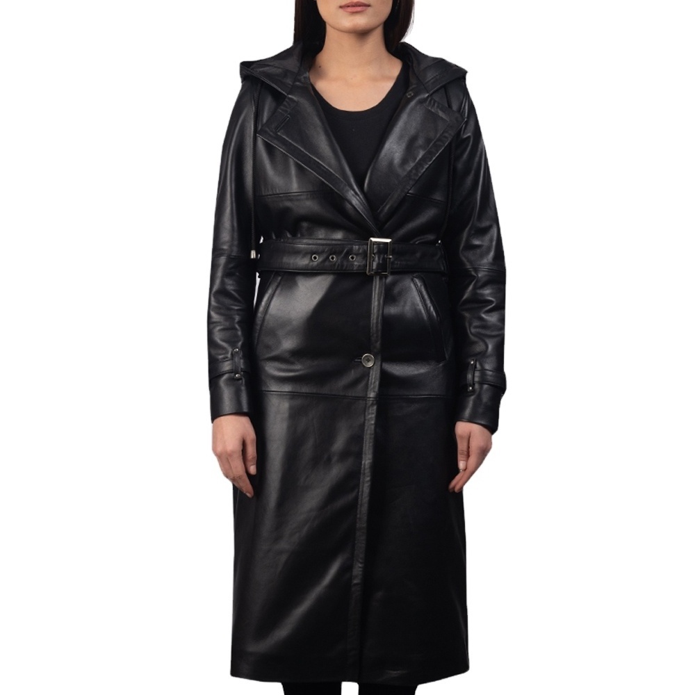 New Fashion Women Gothic Wear Long Coat>long leather Gothic coat chinchilla leather coats for ladies