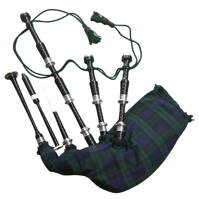 Wholesale Price Black Watch Tartan Bagpipe For Sale Custom Made Black Rosewood Bagpipes Scottish Highland Black Color Bagpipes