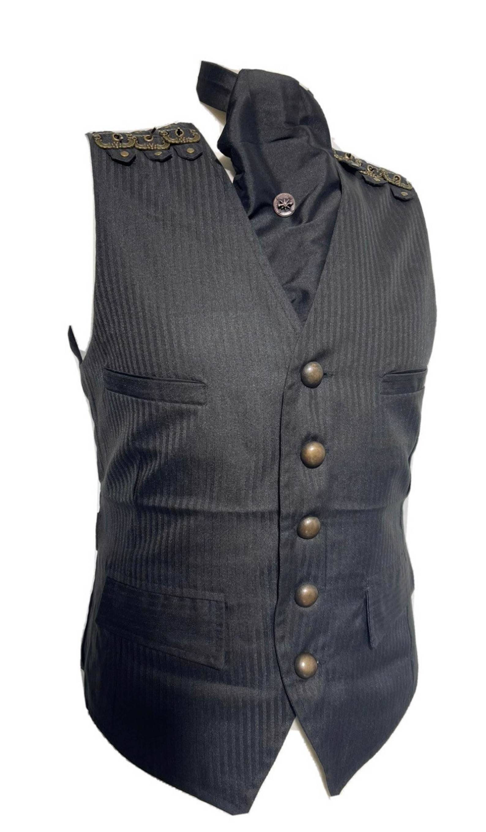 High Quality Black Gothic Vest Waistcoat with Pockets With Braided Laced Sides wholesale custom logo men's gothic vests