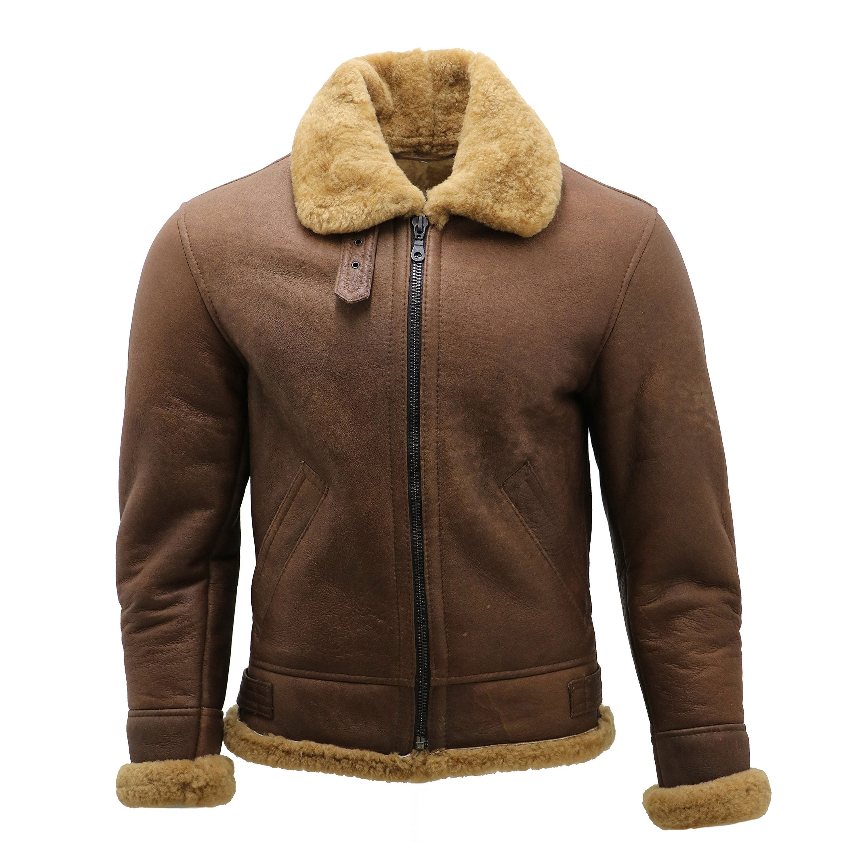 Men's Brown Shearling Sheepskin Fur Turn Down Collar jackets Windproof Fashion Zip Up Leather Jackets wholesale customized