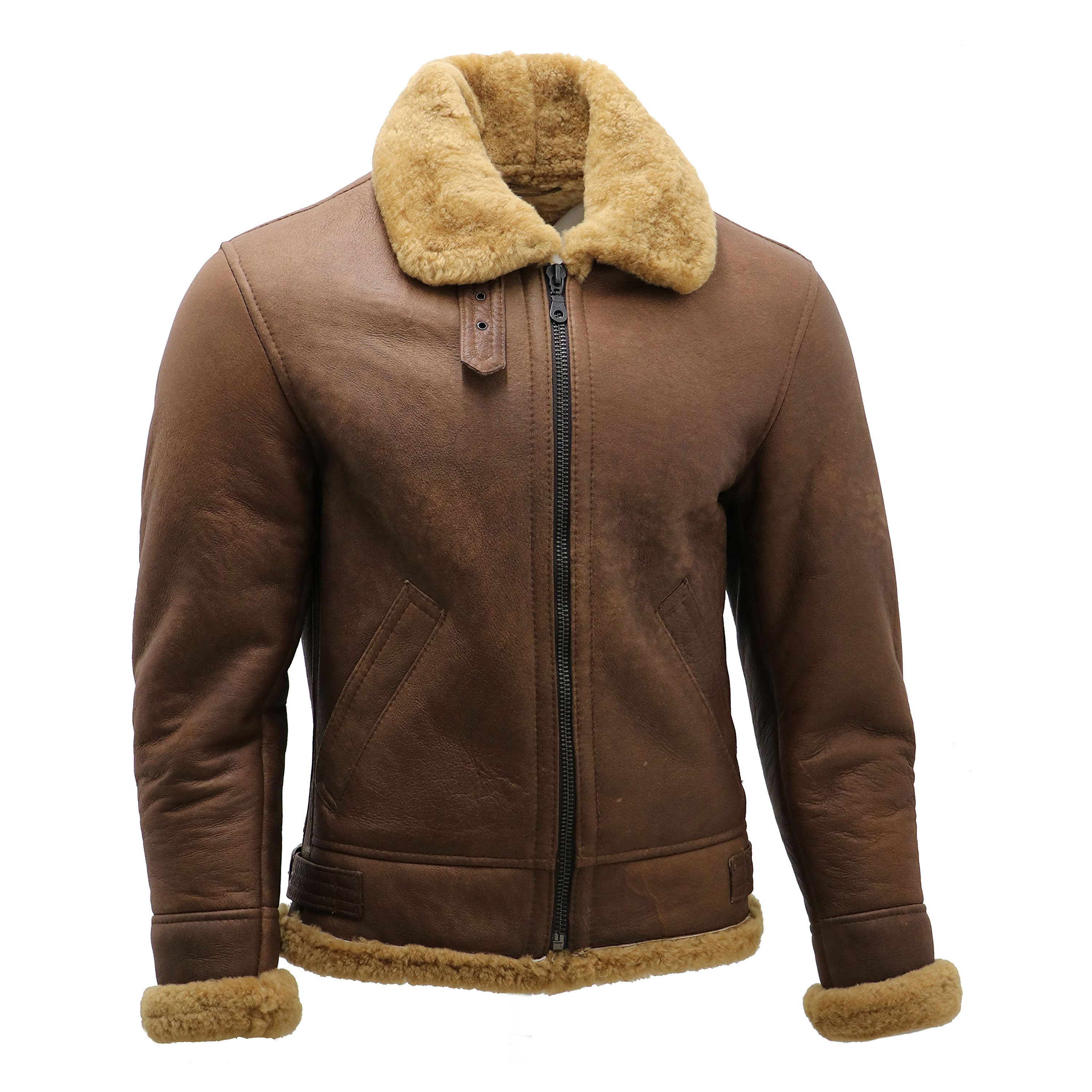 Men's Brown Shearling Sheepskin Fur Turn Down Collar jackets Windproof Fashion Zip Up Leather Jackets wholesale customized