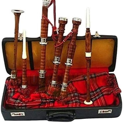 Great Highland Bagpipes Rosewood high natural brown Silver Mounts Rosewood Scottish Highland Bagpipes including Carry Bag