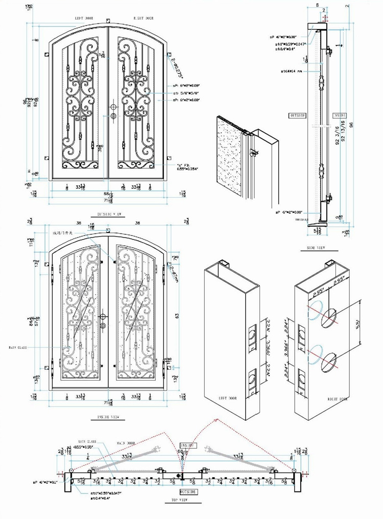 tempered glass entrance metal out front double door design