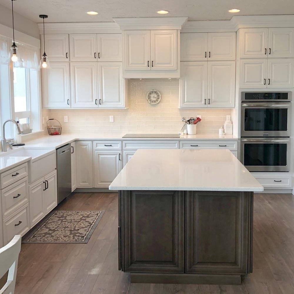 White Small Apartment Kitchen Cabinets Solid Wood With Inserts