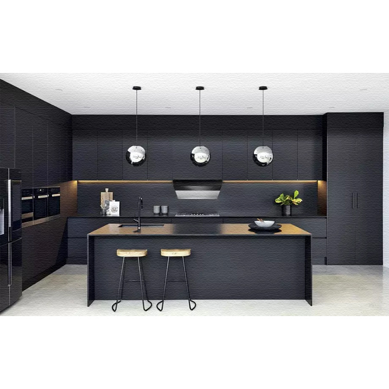 Modern dark grey lacquer finish plywood wood kitchen cabinets