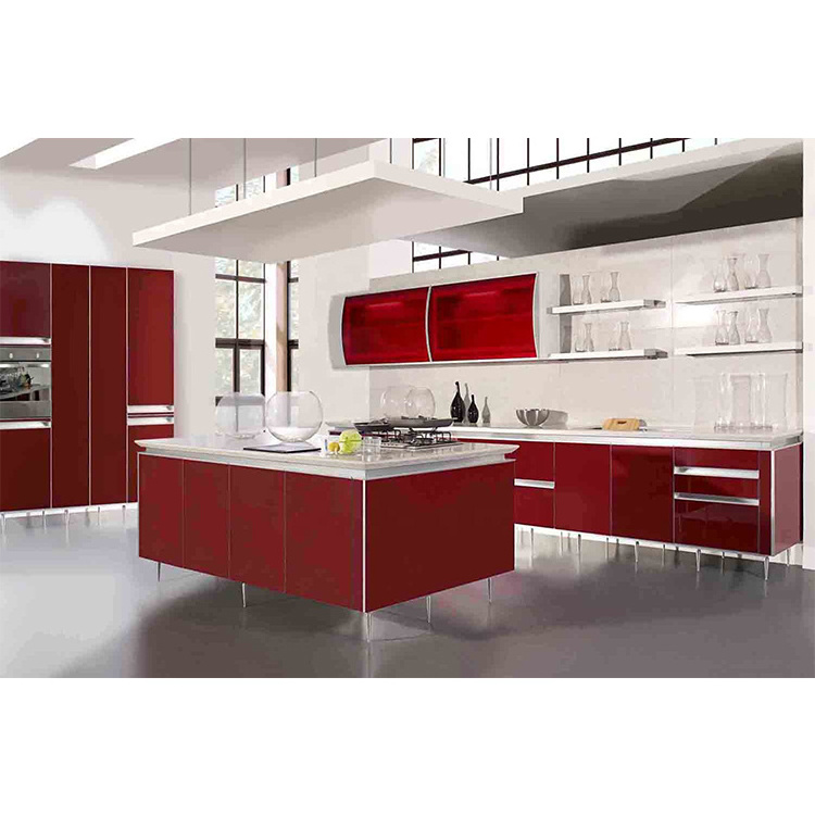 Newest modern full imported from china modular aluminium stainless steel red pink kitchen cabinets