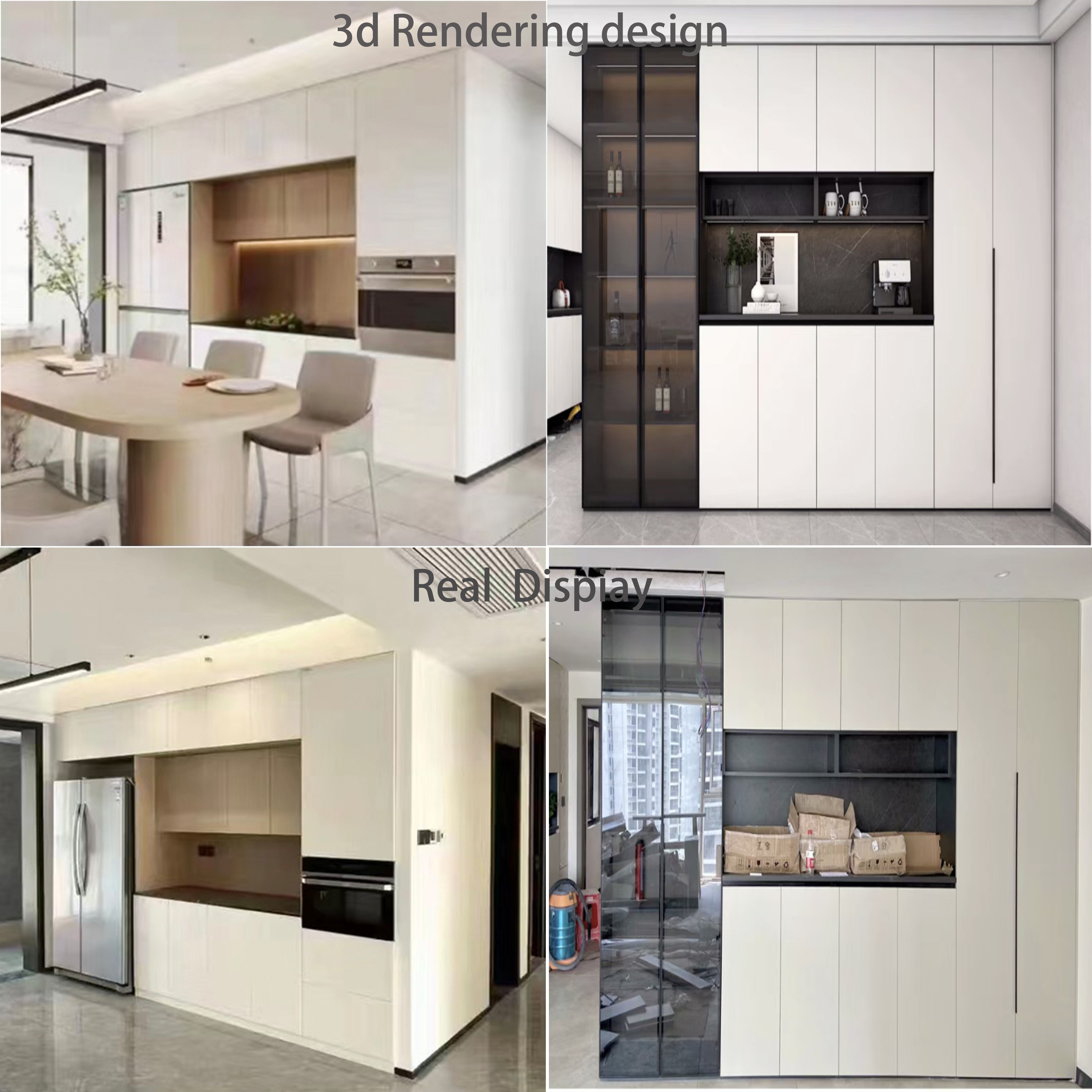 Curved Shaped shaker pull down  modular modern kitchen cabinets sets designer solid wood melamine kitchen cabinet