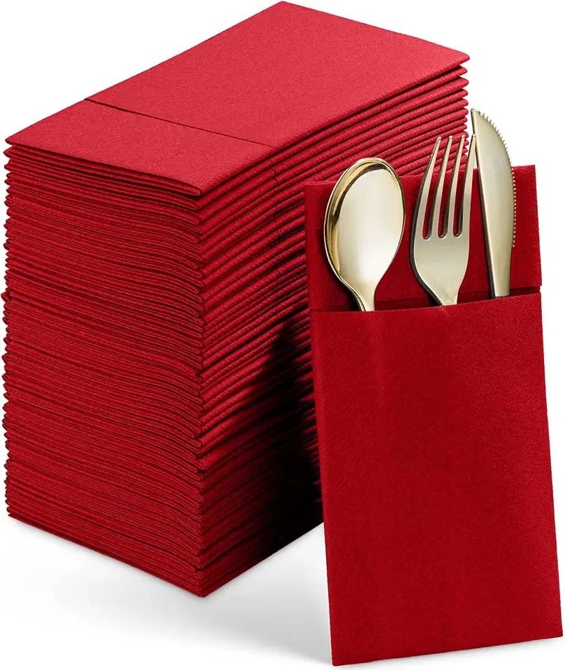 Custom Luxury 40*40 Linen Feel Guest Dinner Napkin Towels Party Wedding Soft Absorbent Hand Airlaid Folded Tissue Paper