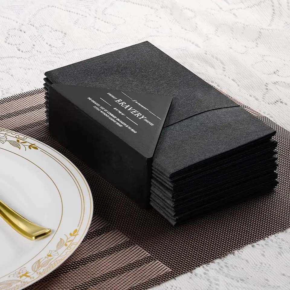 Custom Luxury 40*40 Linen Feel Guest Dinner Napkin Towels Party Wedding Soft Absorbent Hand Airlaid Folded Tissue Paper