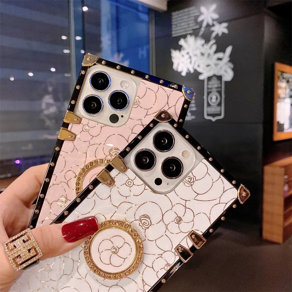 Luxury European and American style square fancy design for iPhone 14 13 12 11pro Max phone case for Apple Ring holder phone case