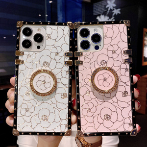 Luxury European and American style square fancy design for iPhone 14 13 12 11pro Max phone case for Apple Ring holder phone case