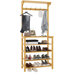 High Quality 5 Tier Shoe Rack wall hooks bamboo standing coat rack