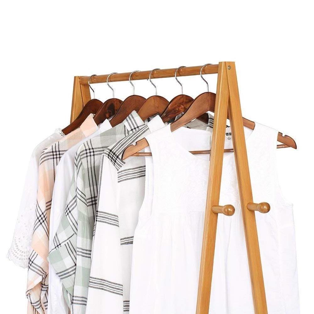 Freestanding Bedroom Simple Hat Clothes Rack Stand Bamboo Household Hanging Colth Rack With Wheels