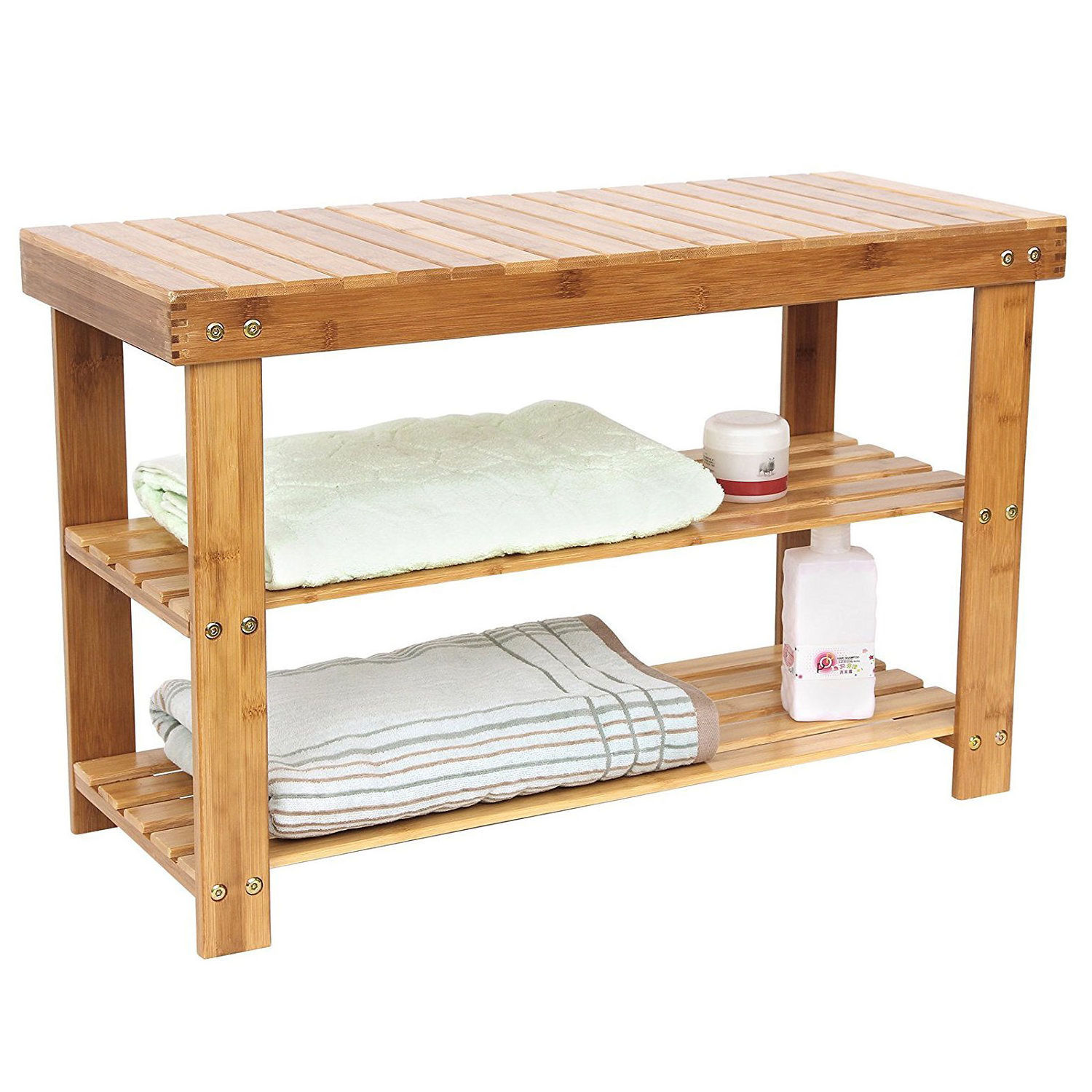 Entryway Storage Shelf Bamboo Shoe Bench 2-tier Bamboo Natural MDF Shoes Rack for Sale Living Room Furniture