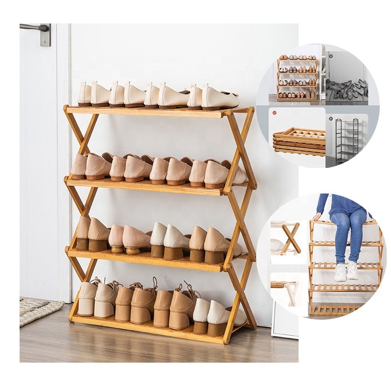 Top 3-6 Tier No Assembly Foldable Shoe Storage Organizer Shelf Wooden Bamboo Shoe Rack Online