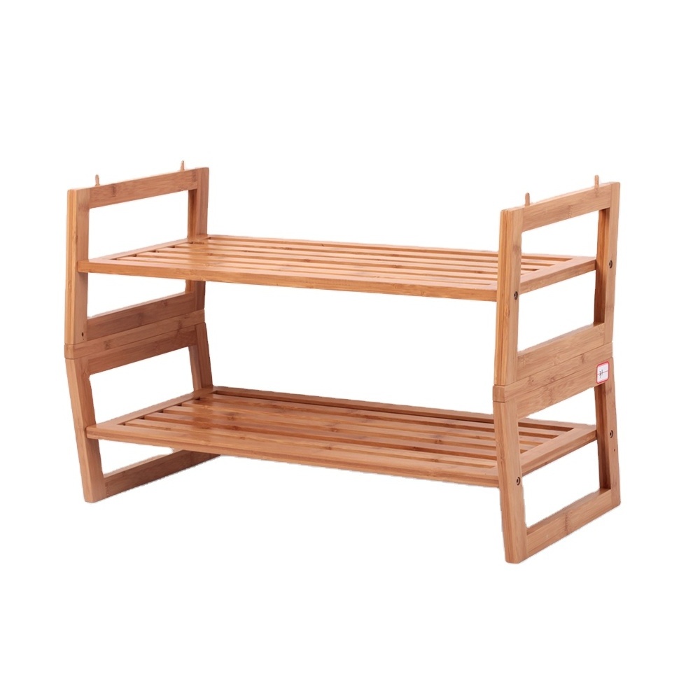 Hot Selling Multi-layer Stackable Shoe Display Rack 10 Pairs Customized Bamboo Shoes Rack Shelf Home