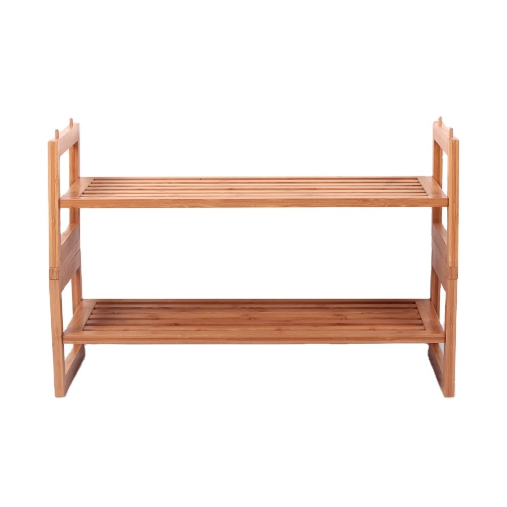 Hot Selling Multi-layer Stackable Shoe Display Rack 10 Pairs Customized Bamboo Shoes Rack Shelf Home