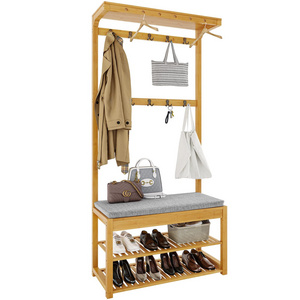 Wholesale Price Standing Coat Rack  5 Tier Shoe Rack Bamboo Cloth Coat Racks