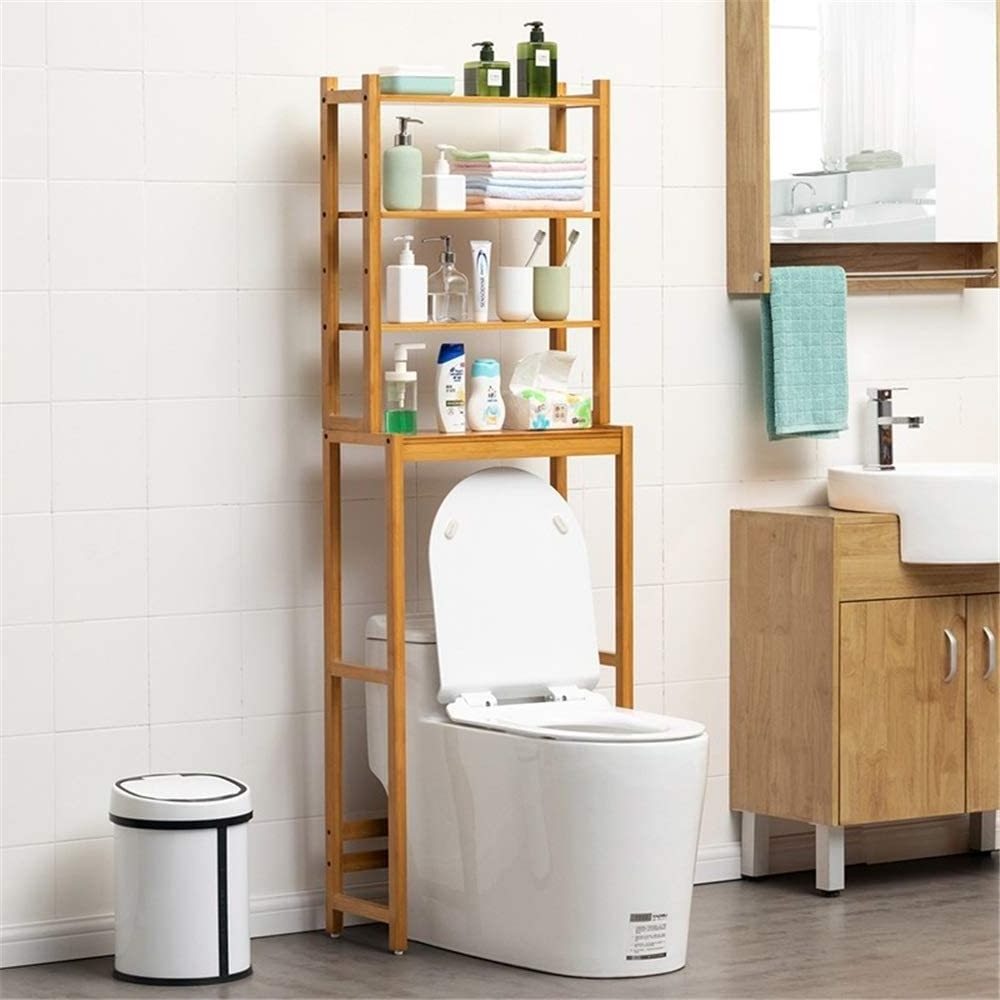 New Household Narrow Storage Unit Storage 3 Shelves Bathroom Shelf Freestanding Bamboo Toilet Shelf