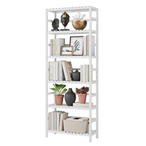 New Product Free Standing Storage Shelves Organizer 6 Tiers  Bamboo Adjustable Tall Bookcase Book Shelf