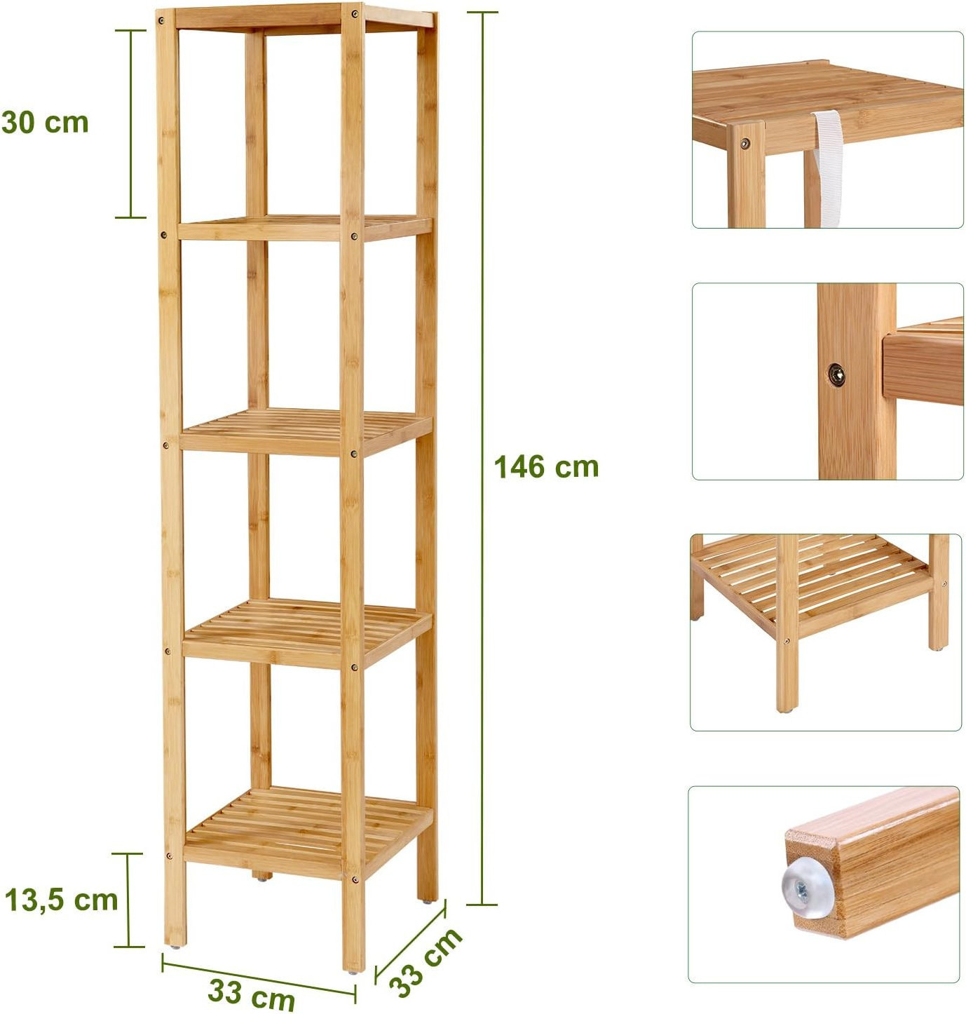 Modern Style Easy To Assemble Standing Kitchen Rack  5-Tier Bamboo Bathroom Shelf For Narrow Spaces