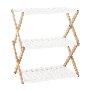 Factory Made 5 Tier Multifunctional  Free Standing Shoe Shelf Brown White Foldable Wood Shelves