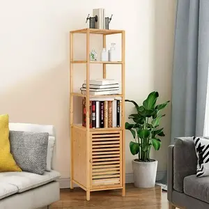 Brand Newsufficient Storage Space Floor Cabinet Tower Corner Rack 4 Tiers Bamboo Bathroom Storage