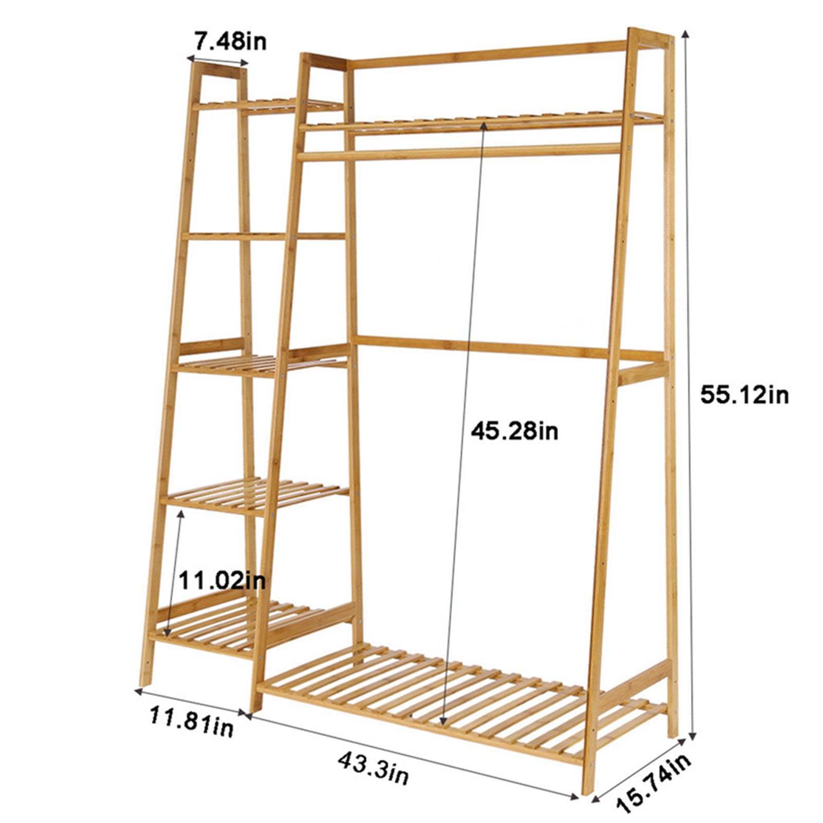 Custom Minimalism Garment Bamboo Multi Layer Storage Shelves Heavy Duty Clothing Rack  Wardrobe Closet Organizer