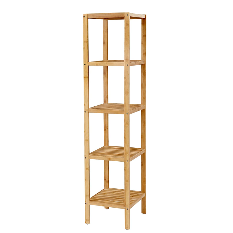 Modern Style Easy To Assemble Standing Kitchen Rack  5-Tier Bamboo Bathroom Shelf For Narrow Spaces