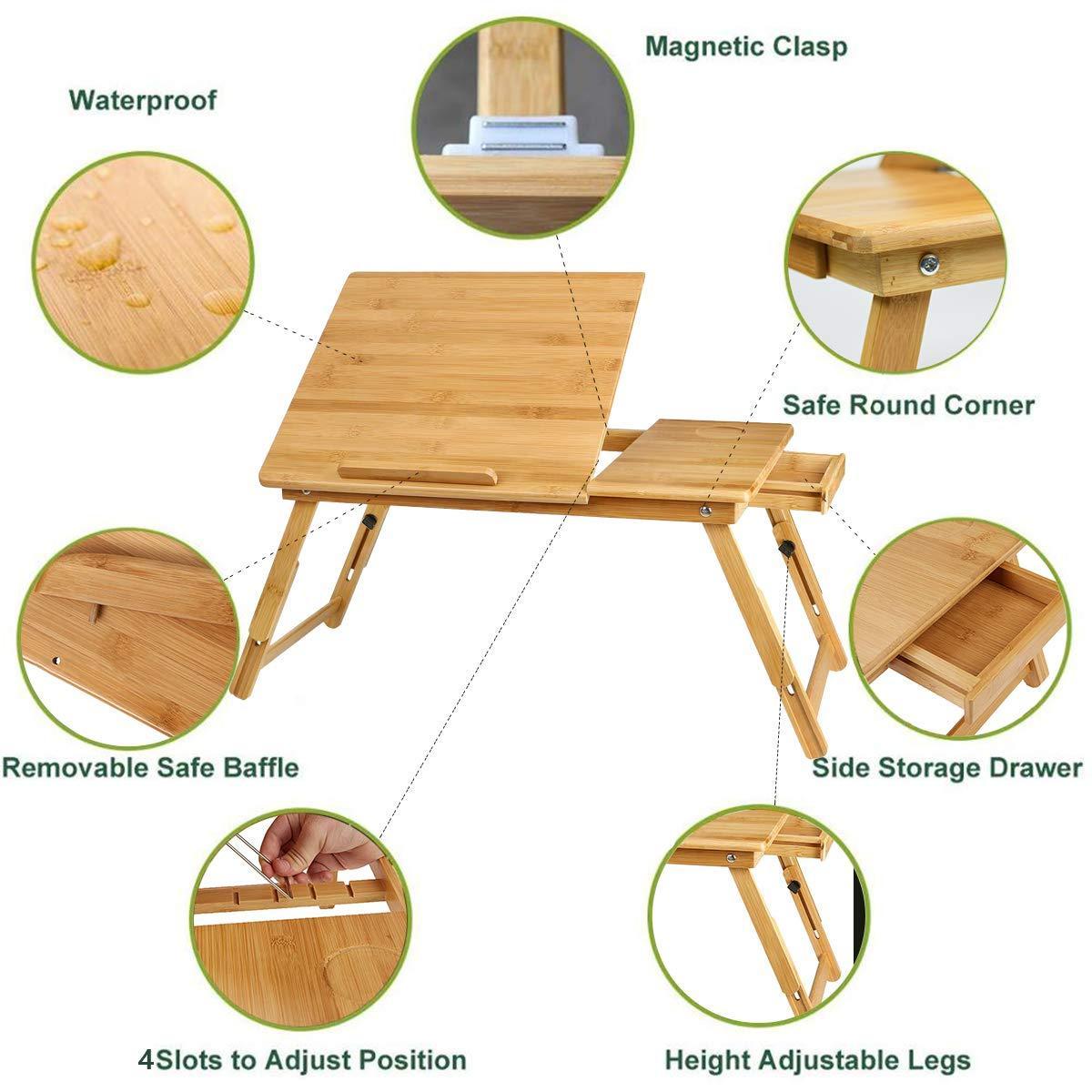 Folding Wooden Bamboo Laptop Bed Tray Computer Desk Laptop Table For Bed Breakfast Table