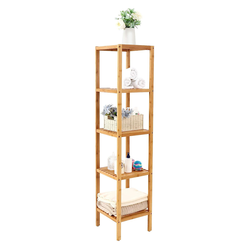 Modern Style Easy To Assemble Standing Kitchen Rack  5-Tier Bamboo Bathroom Shelf For Narrow Spaces