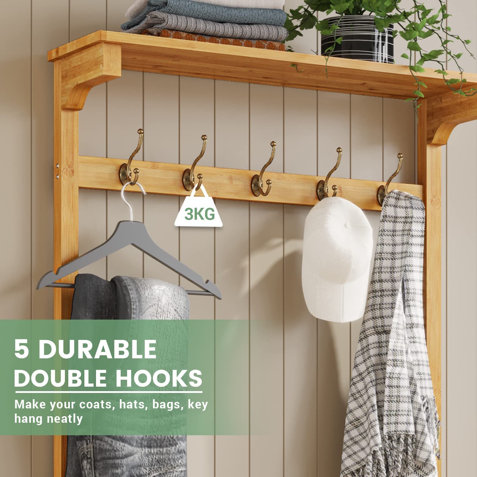 High Quality 5 Tier Shoe Rack wall hooks bamboo standing coat rack